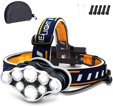 Ochter Rechargeable Headlamp, 8 LED Headlamp Flashlight 18000 Lumen 8 ...