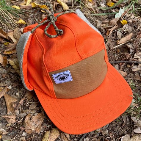 Blaze Orange Ear Flap Hat, Handmade 5 Panel Camp Hat, Winter Baseball Cap, Moldable Brim Five ...