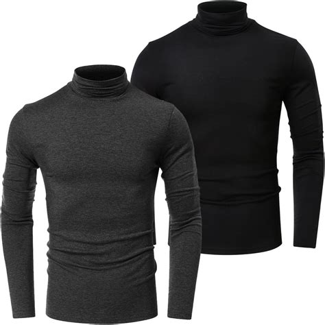 HTB Men's Turtleneck Shirts Long Sleeve T Shirts Slim Fit Cotton ...