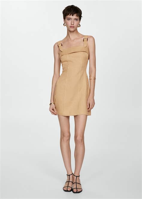 Linen dress with buckle straps - Women | MANGO USA