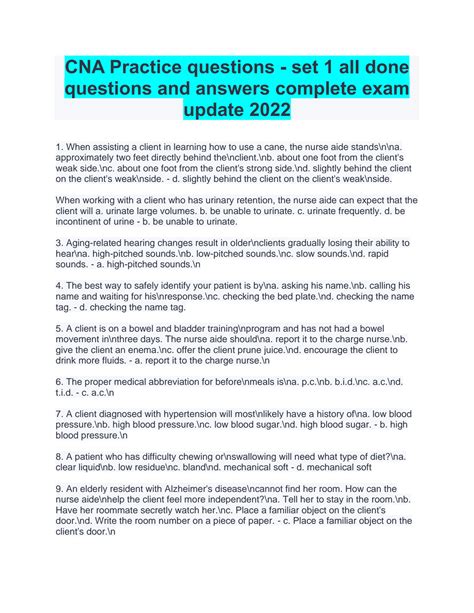 SOLUTION: Cna practice questions set 1 all done questions and answers ...