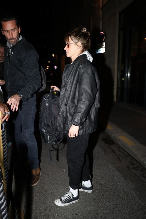 Kristen Stewart in Leather Jacket and Hoodie After Filming in Paris ...