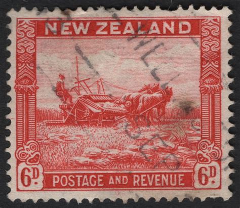 SCG9016 - New Zealand 6d Harvesting Scene – “Farmer with Reaper” (1935 ...