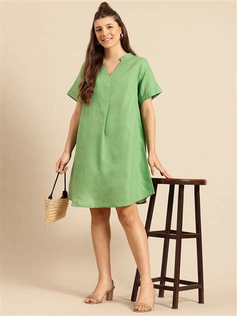 Green A-Line Cotton Dress