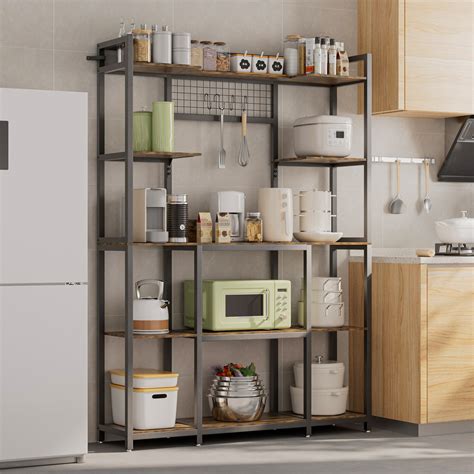 17 Stories Industrial Kitchen Bakers Rack Microwave Stand Bookshelf ...