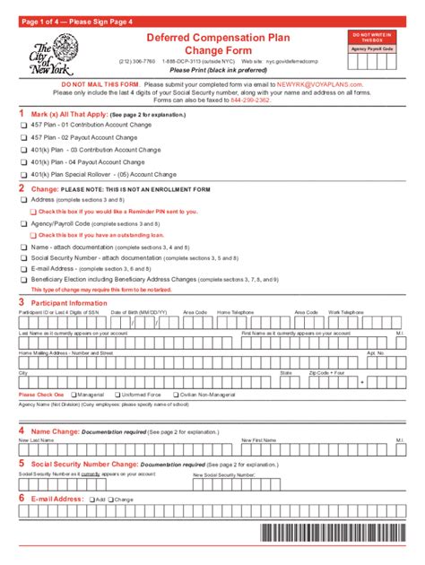 2021-2026 NY Deferred Compensation Plan Change Form - Blank Fillable ...
