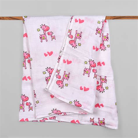 Baby Muslin Swaddle - 100x100 CM - Pack Of 1 Pink Girrafe – Moms Home