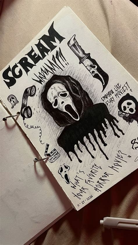 Scream movie sketch | Easy doodles drawings, Movie character drawings, Book art projects