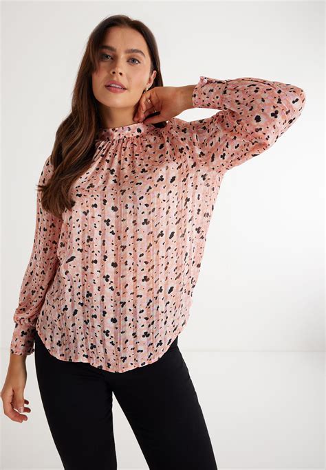 Womens Pink Abstract High Neck Blouse | Peacocks