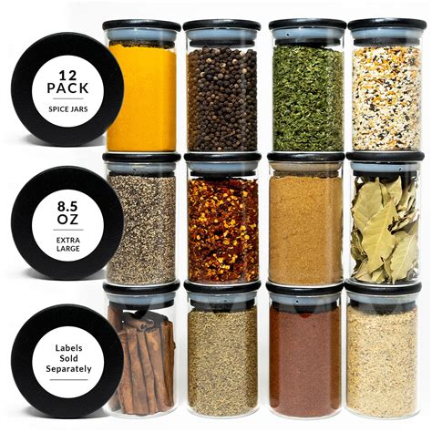 SAVVY & SORTED 12 Black Bamboo Spice Jars | Large Spice Jars with ...