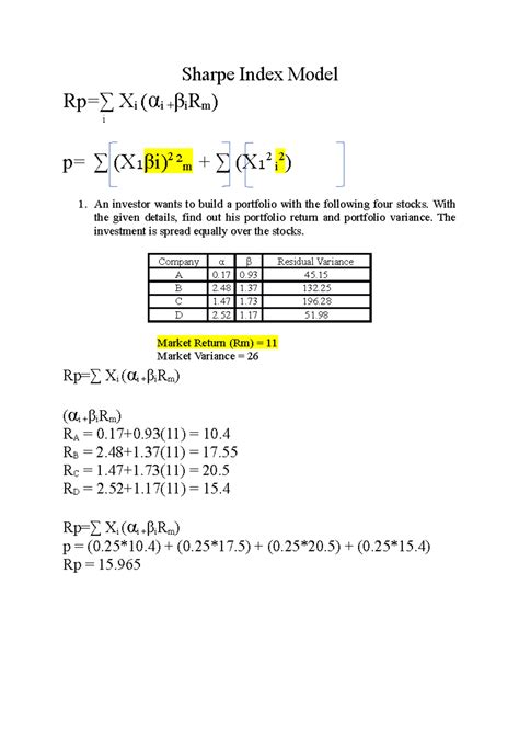 Sharpe Single Index Model: Portfolio Return & Risk Analysis - Studocu