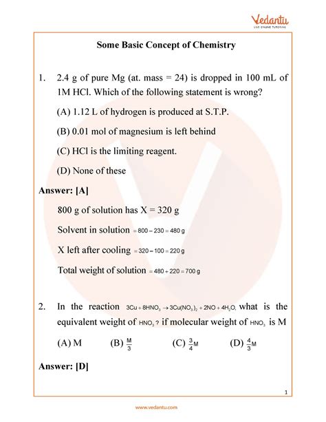 NEET Some Basic Concepts of Chemistry Important Questions Free PDF ...