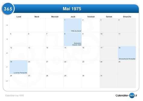 May 1975 Calendar - Printable Calendars AT A GLANCE