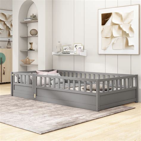 Oufan Twin Floor Bed for Children, Sturdy Wood Montessori Bed Frame ...