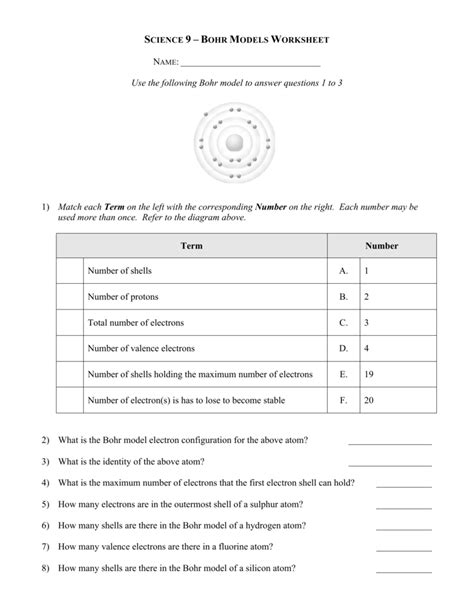 Image result for Bohr Model Practice Worksheet Answer Key