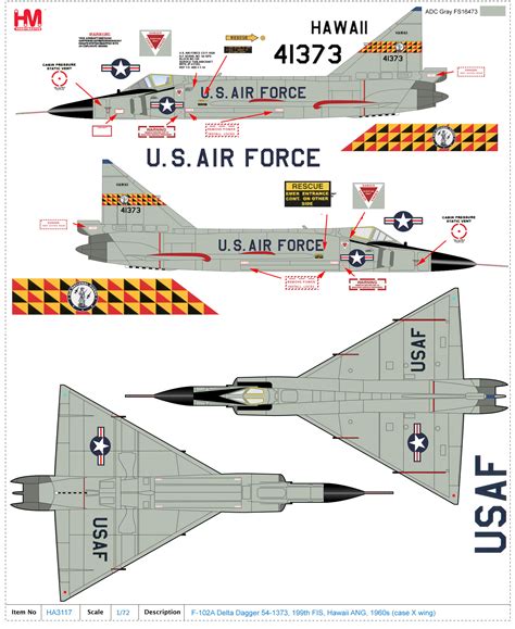 F-102A Delta Dagger 54-1373, 199th FIS, Hawaii ANG, 1960s (case X wing)