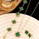 Buy Stainless Steel Gold Plated Set Of Green Anti Tarnish Clover ...