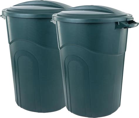 32 Gallon Wheeled Outdoor Garbage Can with Attached Snap Lock Lid and ...