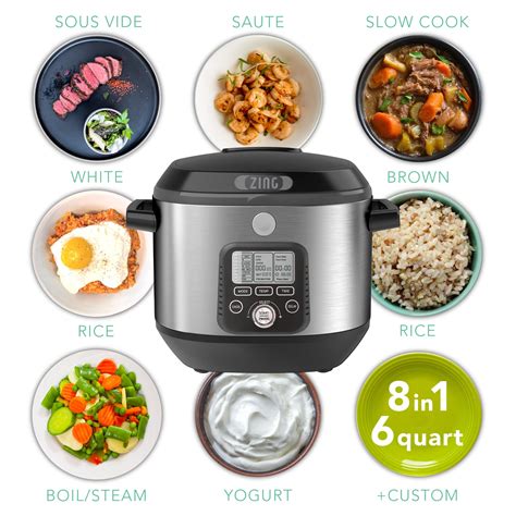 Zing 6-Quart 8-in-1 Multi-Cooker Machine w/ Non-Stick Pot - Slow Cooker ...