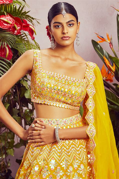 Yellow Petals Foil Lehenga Set – Aneesh Agarwaal