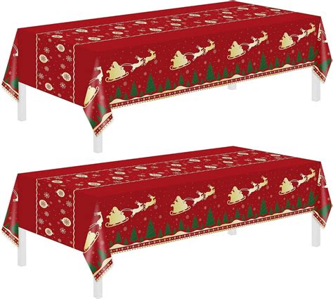 Amazon.com: Christmas Tablecloth,2 Pack Disposable Plastic Tablecloths ...