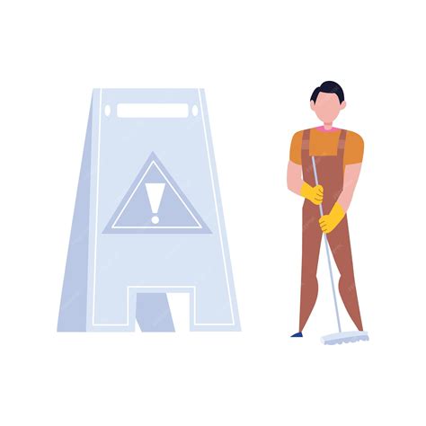 Premium Vector | The boy kept the wet floor board while working