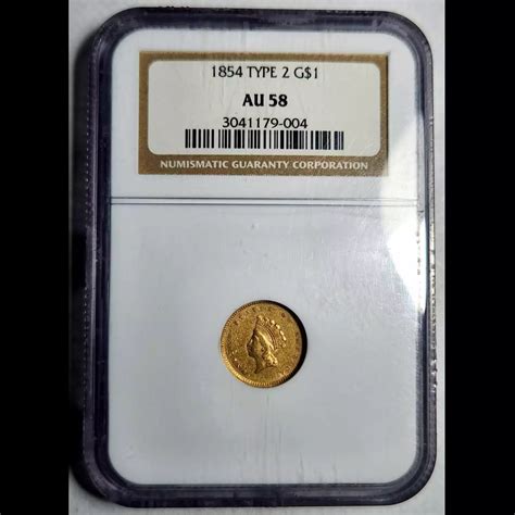 1854 Gold Dollars Indian Princess Head, Small Head NGC AU-58 - TYPE 2 ...