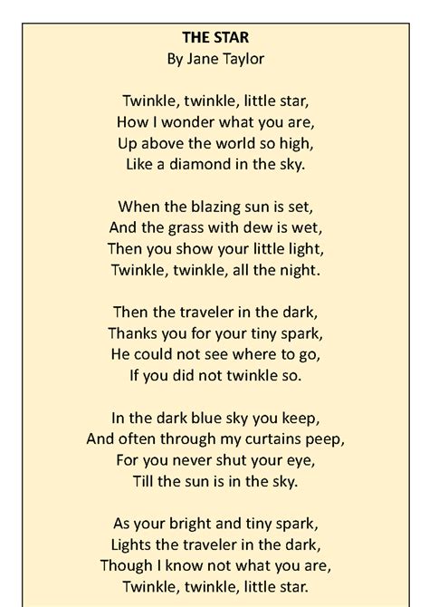 The star - The star by Jane - THE STAR By Jane Taylor Twinkle, twinkle ...