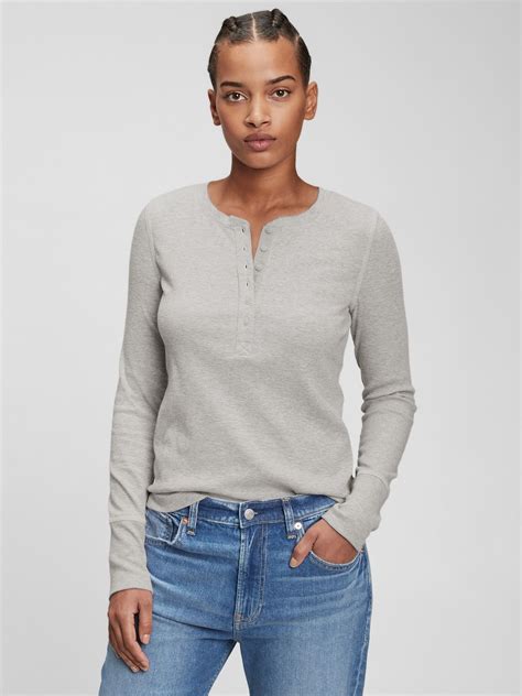 Gap Ribbed Henley T-Shirt Heather Grey | Henley, Long sleeve henley ...