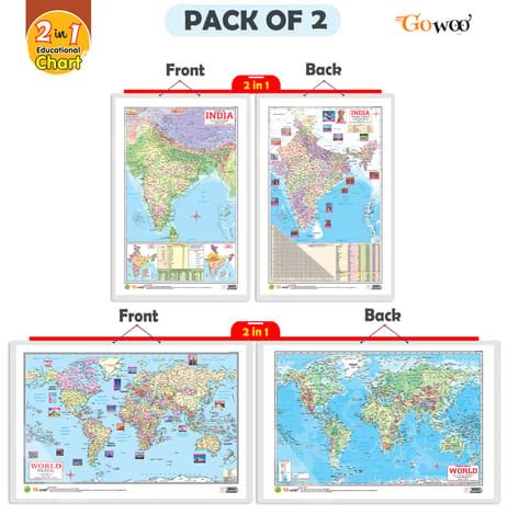 Set of 2 | 2 IN 1 INDIA POLITICAL AND PHYSICAL MAP IN ENGLISH and 2 IN ...