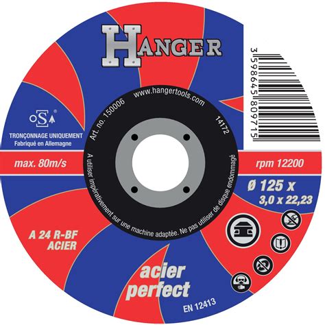 Disque à tronçonner droit pour métaux 125 x 3 mm AS 24 R - HANGER ...