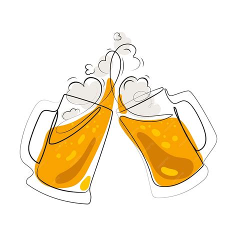 Two toasting beer mugs line drawing minimal art vector isolated. cheers ...