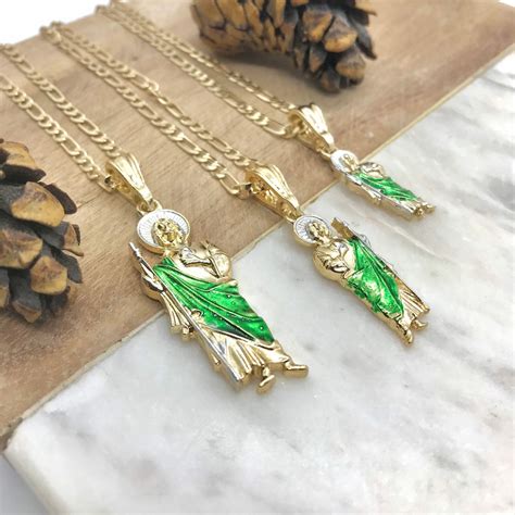 18K San Judas Necklace St. Jude Pendant Necklace Gold Plated Necklace ...