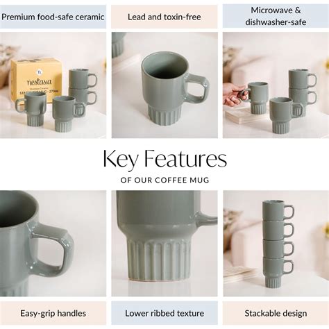 Sage Green Ceramic Stackable Mug Set Of 4 270ml Online - Premium Coffee ...