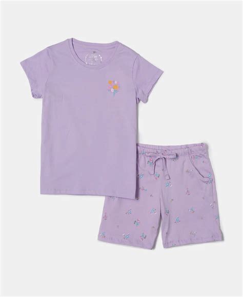 Buy Girl's Super Combed Cotton Short Sleeve T-Shirt and Printed Shorts ...