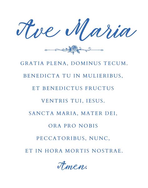 PRINTABLE Ave Maria Prayer, Hail Mary Latin Prayer, Catholic Prayer ...