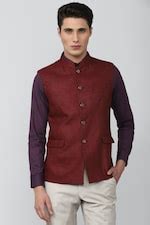 Buy Men Maroon Textured Party Nehru Jacket Online - 794458 | Van Heusen