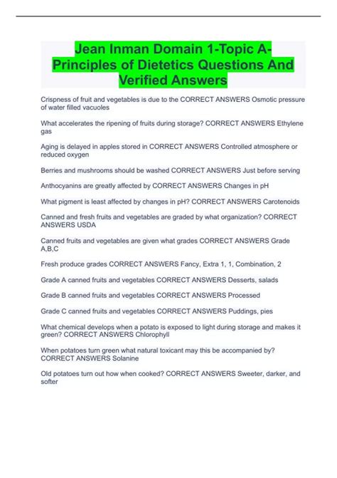 Jean Inman Domain 1 (RD Exam) Bundled Exams Questions With Correct ...