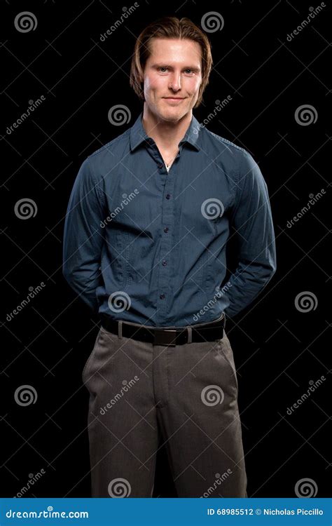 Man in Blue Shirt and Grey Slacks Stock Photo - Image of grey, blue ...