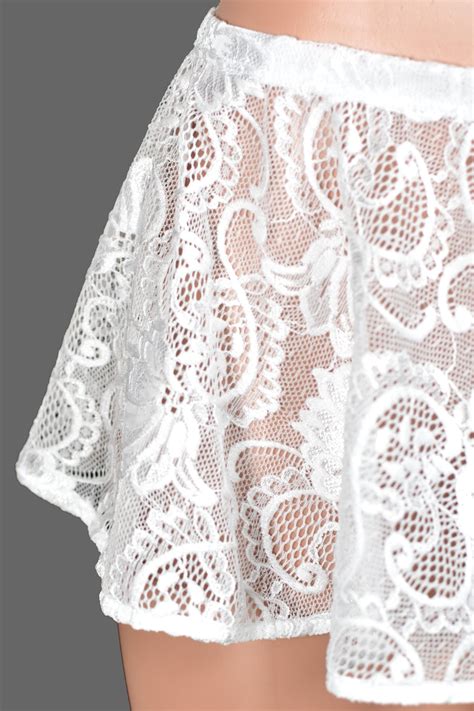 White Stretch Lace Micro Mini Skirt (8" Long) XS S M L XL 2XL 3XL Plus Size Stretch Wedding ...