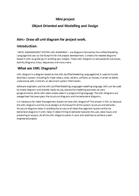 Project - Practical - Mini project Object Oriented and Modelling and ...