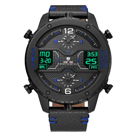 WEIDE Men's 3 Time Zone Analog LCD Display Sport Digital Calendar Date ...