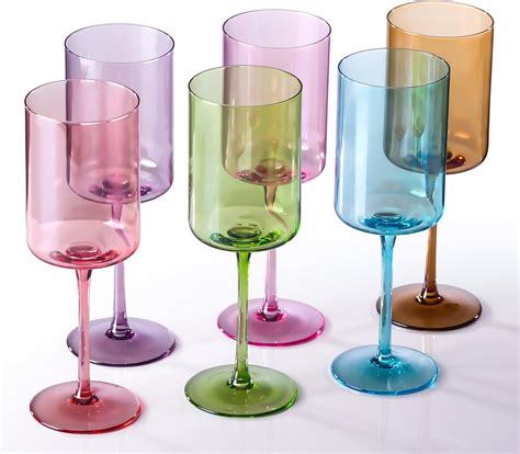 Amazon.com | comfit Colored Wine Glasses Set Of 6-15oz Hand Blown ...