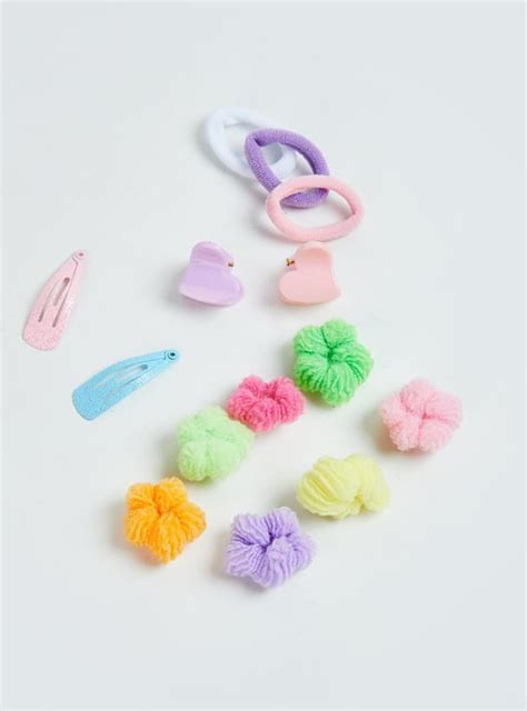 Girls Assorted Hair Accessory Set - Pack of 20 | Multicolour | Textured