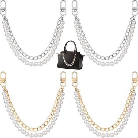 Amazon.com: HINZIC 4 Pcs Pearl Purse Strap 9.45" Imitation Gold Silver ...
