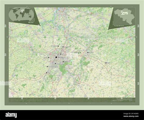 Vlaams Brabant, province of Belgium. Open Street Map. Locations and names of major cities of the ...