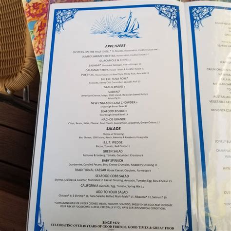 Menu at Wind & Sea Restaurant, Dana Point