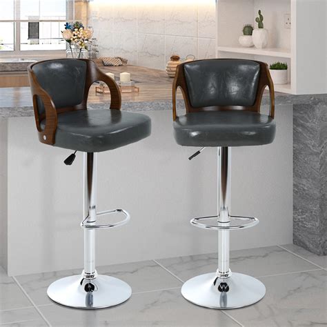 See related image detail. Set of 2 Bar Stools Modern Leather Bar Chairs Adjustable Air Lift ...