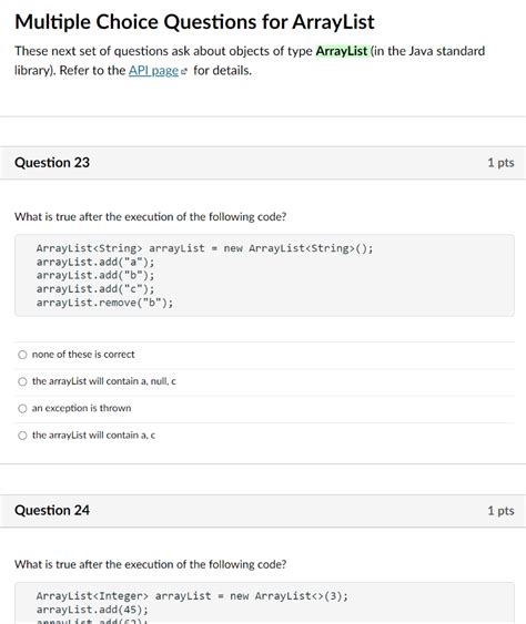 ArrayList in Java Practice Questions 的图像结果
