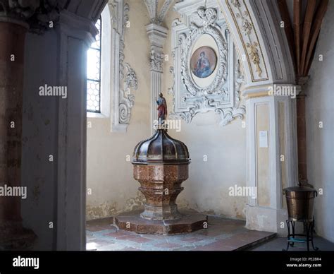 Braunau Am Inn, Austria. 30th Aug, 2017. Baptistery in St. Stephen ...